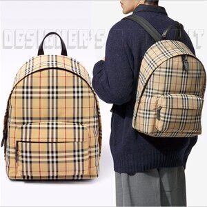 BURBERRY black Leather trim JETT beige Archive Vintage Check nylon zip Backpack